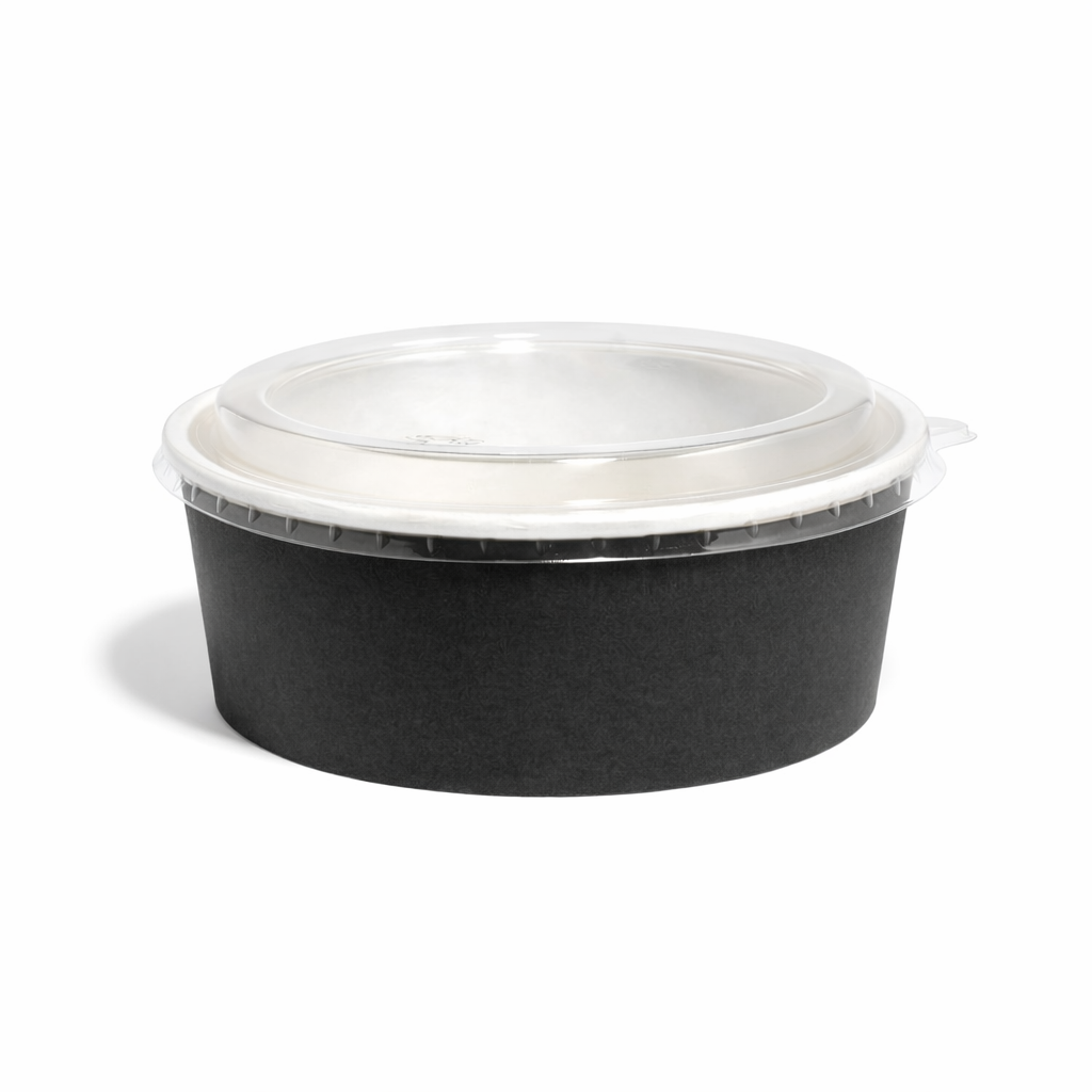 BLACK 1000ML HOT FOOD BOWLS WITH LIDS 2 BOXES 300