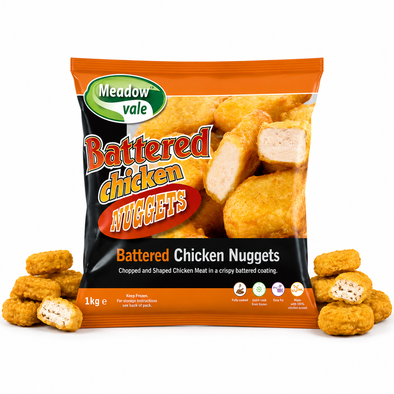 MEADOWVALE BATTERED CHICKEN NUGGETS 1KG